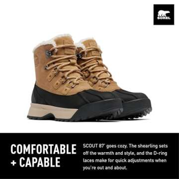 SOREL Men's Scout 87 Lux Waterproof Boot - Caribou Buff, Black - 9.5