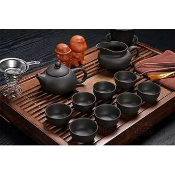 ufengkeExquisite Ceramic Porcelain Kungfu Tea Cup Set with Lid and Wooden Tea Tray-E