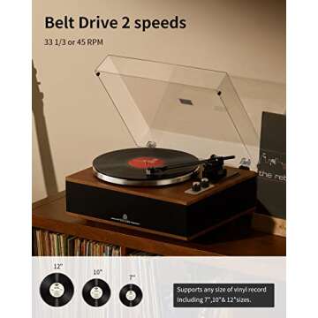 ANGELS HORN Vinyl Record Player, Bluetooth Turntable with Built in Speakers Phono Preamp, High Fidel...