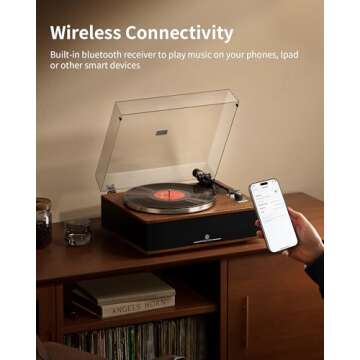 ANGELS HORN Vinyl Record Player, Bluetooth Turntable with Built in Speakers Phono Preamp, High Fidelity Turntables for Vinyl Records with Magnetic Cartridge AT-3600L, Belt Drive 2-Speed