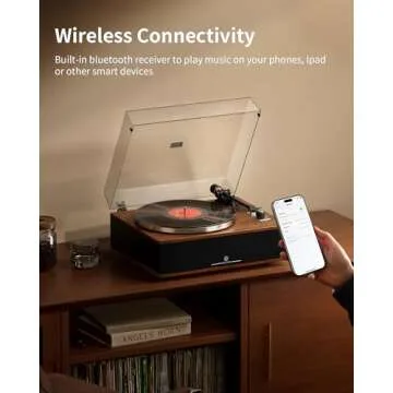 ANGELS HORN Vinyl Record Player, Bluetooth Turntable with Built in Speakers Phono Preamp, High Fidelity Turntables for Vinyl Records with Magnetic Cartridge AT-3600L, Belt Drive 2-Speed