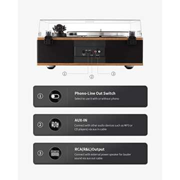 ANGELS HORN Vinyl Record Player, Bluetooth Turntable with Built in Speakers Phono Preamp, High Fidelity Turntables for Vinyl Records with Magnetic Cartridge AT-3600L, Belt Drive 2-Speed