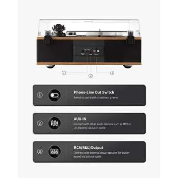 ANGELS HORN Vinyl Record Player, Bluetooth Turntable with Built in Speakers Phono Preamp, High Fidelity Turntables for Vinyl Records with Magnetic Cartridge AT-3600L, Belt Drive 2-Speed