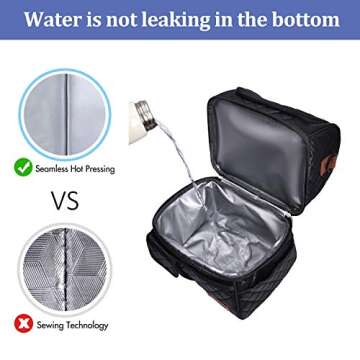 LOKASS Lunch Bags for Women Double Deck Insulated Lunch Box Large Cooler Tote Bag with Removable Shoulder Strap Wide Open Thermal Meal Prep Lunch Organizer for Men Adults Work Picnic, Black-Square