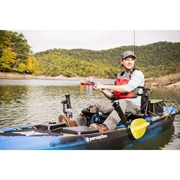 perception Pescador Pilot 12 | Sit on Top Fishing Kayak with Pedal Drive | Adjustable Lawn Chair Seat and Tackle Storage Areas | 12' | Sonic Camo