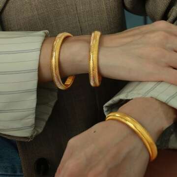 Salircon Gold Bangle Bracelets Set Stackable Gold Stretch Bracelets for Women 2024 Trendy Snake Chun...