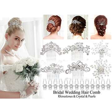 JACIYA Bridal Hair Accessories Wedding Hair Comb Bride Wedding Pearl Hair Pins for Women 26 pcs Bridal Wedding Headpiece for Bridesmaids Wedding Hair Accessories for Brides(Silver)