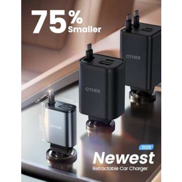 Lamicall Retractable Car Charger USB C Fast Charging [Ultra-Compact, 75% Less Space] 57W Type C Car ...