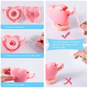 Eyelash Extension Tape Breathable Adhesive Lash Tape Non-Woven Fabric Lash Tape with Heart-Shaped Tape Dispenser Cutter, 0.5 Inch Wide, 10 Yards Long of Each (Pink,Chic Style)