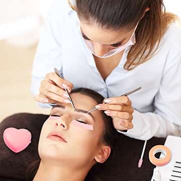 Eyelash Extension Tape Breathable Adhesive Lash Tape Non-Woven Fabric Lash Tape with Heart-Shaped Tape Dispenser Cutter, 0.5 Inch Wide, 10 Yards Long of Each (Pink,Chic Style)