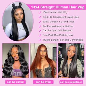 ediere 30 Inch Straight Lace Front Wigs Human Hair 13x4 HD Transparent Lace Front Wigs Human Hair Pre Plucked 200 Density Frontal Wigs Human Hair Lace Front Wigs for Women Glueless Wigs with Baby Hair