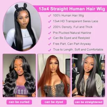 ediere 30 Inch Straight Lace Front Wigs Human Hair 13x4 HD Transparent Lace Front Wigs Human Hair Pre Plucked 200 Density Frontal Wigs Human Hair Lace Front Wigs for Women Glueless Wigs with Baby Hair