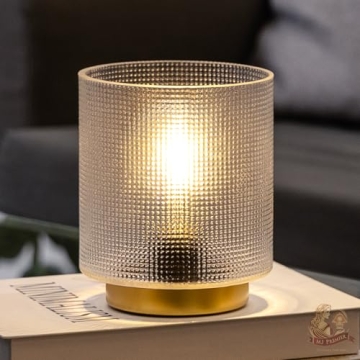 MJ PREMIER Battery Operated Lamp with Timer, Small Cordless Table Lamp for Bedroom, Glass Battery Po...