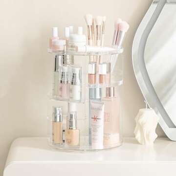 HBlife 360 Rotating Makeup Organizer Adjustable Carousel Large Capacity Revolving Perfume Organizer Skincare Organizers Cosmetic Storage Spinning Holder for Vanity, Clear