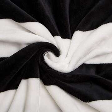NTBAY Flannel Throw Blanket, Super Soft with Black and White Stripe (51"x68")
