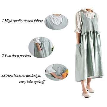 losofar Women Girls Cross Back Apron Gardening Works Cotton Aprons Pinafore Dress (green, 32.3" x 41...