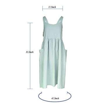 losofar Women Girls Cross Back Apron Gardening Works Cotton Aprons Pinafore Dress (green, 32.3" x 41.3")