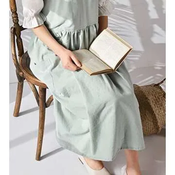 losofar Women Girls Cross Back Apron Gardening Works Cotton Aprons Pinafore Dress (green, 32.3" x 41.3")