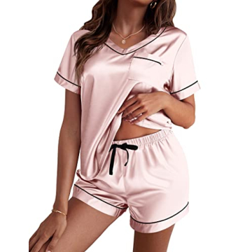 Ekouaer Women's Silk Pajama Set - Soft Satin Sleepwear in Light Pink