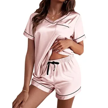 Ekouaer Women's Silk Pajama Set - Soft Satin Sleepwear in Light Pink