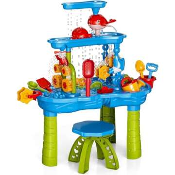 Bennol Sand and Water Play Table for Toddlers, 3-Tier Outdoor Activity Table for Beach and Backyard, Age 3-5
