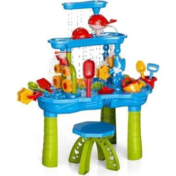 Bennol Sand and Water Play Table for Toddlers, 3-Tier Outdoor Activity Table for Beach and Backyard, Age 3-5