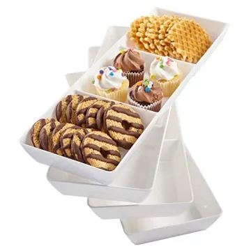 US Acrylic Avant White Plastic Divided Serving Trays (Set of 4) 15” x 5” | Narrow Reusable 3-Sec...