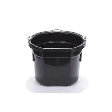 Little Giant Plastic Animal Feed Bucket (Black) Flat Back Plastic Feed Bucket with Metal Handle (8 Quarts / 2 Gallons) (Item No. P8FBBLACK)