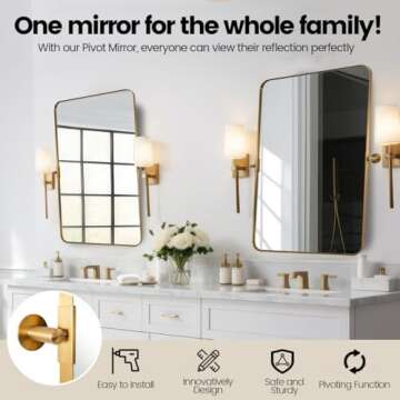 MOON MIRROR Brushed Gold Pivot Mirror,Brass Tilt Vanity Mirror，Rectangle Pivot Mirror for Bathroom...