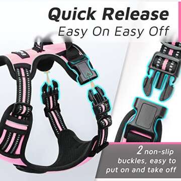 Eagloo Dog Harness for Large Dogs, No Pull Service Vest with Reflective Strips and Control Handle, Adjustable and Comfortable for Easy Walking, No Choke Pet Harness with 2 Metal Rings, Pink, L