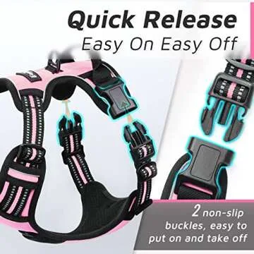 Eagloo Dog Harness for Large Dogs, No Pull Service Vest with Reflective Strips and Control Handle, Adjustable and Comfortable for Easy Walking, No Choke Pet Harness with 2 Metal Rings, Pink, L