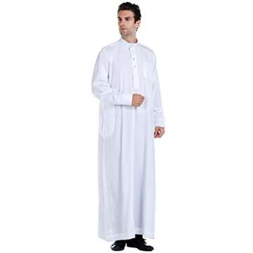 BooW Men Long Sleeve Muslim Thobe Islamic Ramadan Jubbah Middle East Saudi Arab Long Kaftan Robe
