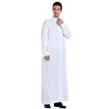 BooW Men Long Sleeve Muslim Thobe Islamic Ramadan Jubbah Middle East Saudi Arab Long Kaftan Robe