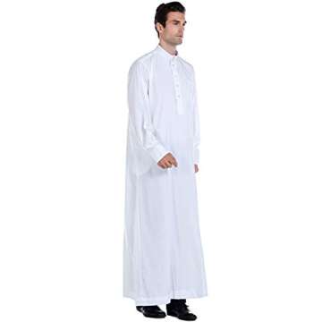 BooW Men Long Sleeve Muslim Thobe Islamic Ramadan Jubbah Middle East Saudi Arab Long Kaftan Robe
