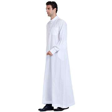 BooW Men Long Sleeve Muslim Thobe Islamic Ramadan Jubbah Middle East Saudi Arab Long Kaftan Robe