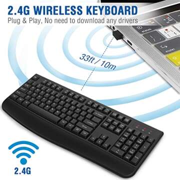 EDJO Wireless Keyboard Full Size Ergonomic for PC and Mac