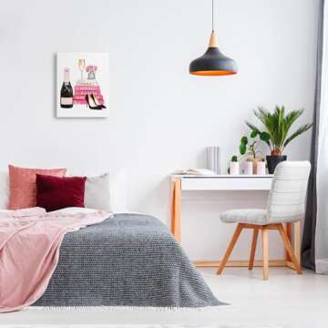 Stupell Industries Glam Pink Fashion Book Champagne Heels and Flowers Stretched Canvas Wall Art, Proudly Made in USA