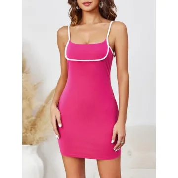 Fisoew Women's Sexy Summer Bodycon Mini Dress in Rose Red