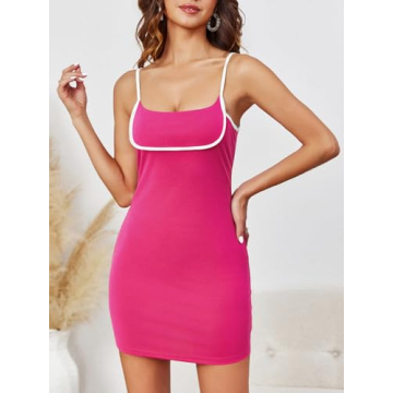 Fisoew Women's Sexy Summer Bodycon Mini Dress in Rose Red