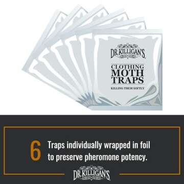 Dr. Killigan's Premium Double Potent Clothing Moth Traps with Pheromones Prime | Organic Clothes Moth Trap with Lure for Closets & Carpet | Case Making Moth Treatment & Prevention (6 Pack, White)