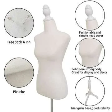 Female Dress Form Mannequin Torso Body with Adjustable Tripod Stand Dress Jewelry Display (Beige)