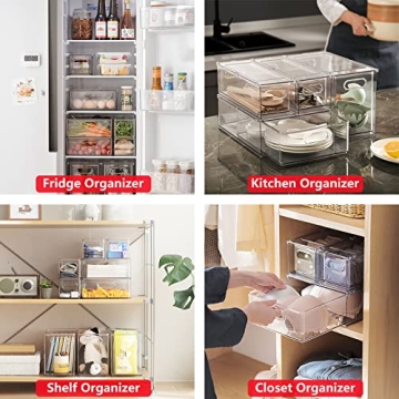 Taiuloo Stackable Refrigerator Organizer Bins with Drawers