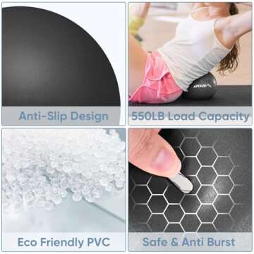 APEXUP Yoga Ball Exercise Ball, Pilates Ball, Anti Slip Stability Ball, Heavy Duty Gym Ball for Fitness, Balance, Core Workout, Physical Therapy