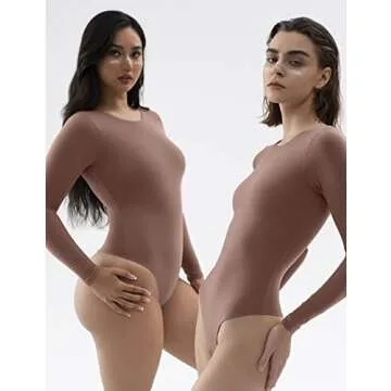 PUMIEY Long Sleeve Bodysuit For Women Sexy Crew Neck Tops Body Suits Womens Fashion Bodysuits Ormosia Medium