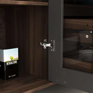 ECACAD Stylish Kitchen Pantry with Glass Doors and Drawers