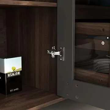 ECACAD Stylish Kitchen Pantry with Glass Doors and Drawers