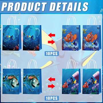 AllKnow 20 Pieces Fish Party Favor Bags, Ocean Animals Theme Birthday Party Gift Bags Kraft Paper Goodie Bags for Kids Birthday Party Decorations