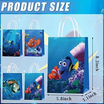 AllKnow 20 Pieces Fish Party Favor Bags, Ocean Animals Theme Birthday Party Gift Bags Kraft Paper Goodie Bags for Kids Birthday Party Decorations