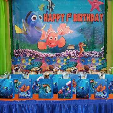 AllKnow 20 Pieces Fish Party Favor Bags, Ocean Animals Theme Birthday Party Gift Bags Kraft Paper Goodie Bags for Kids Birthday Party Decorations