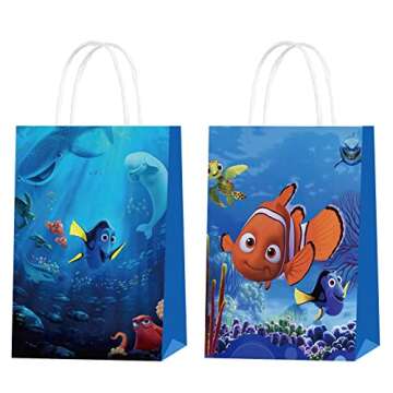 AllKnow 20 Pieces Fish Party Favor Bags, Ocean Animals Theme Birthday Party Gift Bags Kraft Paper Goodie Bags for Kids Birthday Party Decorations